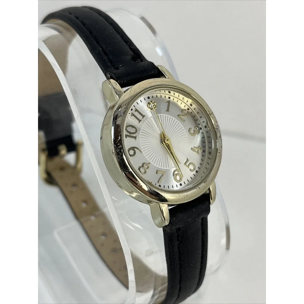 Time and‎ Tru Crystal Accent Women's Quartz Watch Black Petite Band- New Battery